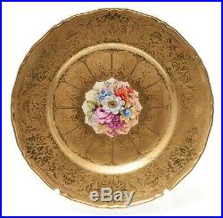 Royal Worcester China Full Gold Damask Plate Hand Painted Flowers by Freeman