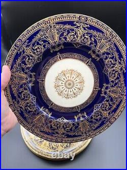 Royal Worcester Cobalt Blue & Gold Gilt 10.5 Dinner Plates Set/4 Rare & Vintage
