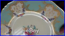 Royal Worcester Green Gold Roses Dinner Plate Z2011 Set 8 Painted England 1941
