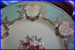 Royal Worcester Green Gold Roses Dinner Plate Z2011 Set 8 Painted England 1941
