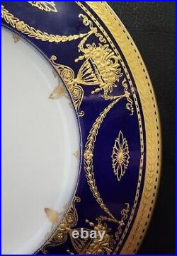 Royal Worcester Raised Gold Encrusted Jeweled Cobalt Dinner Plate Neo Classical