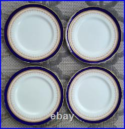Royal Worcester Regency Blue Dinner Plates 10 7/8 Cobalt Blue Gold Rim Set Of 4