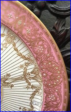 Royal Worcester for Gumps Pink rose cabinet plate jeweled gold gilt E Phillips