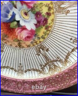 Royal Worcester for Gumps Pink rose cabinet plate jeweled gold gilt E Phillips