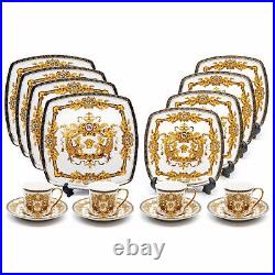 Royalty Porcelain 16-pc Luxury White, Greek Key Dinner Set, 24K Gold Medusa