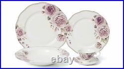 Royalty Porcelain 5-pc Pink Rose Dinner Set for 1, 24K Gold