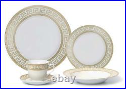 Royalty Porcelain Gold Rim 20pc'Gold Greek' Dinner Set for 4, Bone China