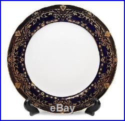 Royalty Porcelain Set of 6 Vintage Cobalt Blue Floral Dinner Plates, 24K Gold