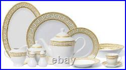 Royalty Porcelain Vintage Gold 57-pc Dinnerware Set'Greek Key Gold', Bone China