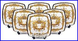 Royalty Porcelain White 10 Dinner Plates, Medusa Greek Key 24K Gold, Set of 6