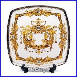Royalty Porcelain White 10 Dinner Plates, Medusa Greek Key 24K Gold, Set of 6