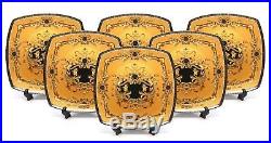 Royalty Porcelain Yellow 10 Dinner Plates, Medusa Greek Key 24K Gold, Set of 6