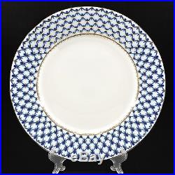 Russian Imperial Lomonosov porcelain Dinner Plate Cobalt Net 22K Gold 10.43