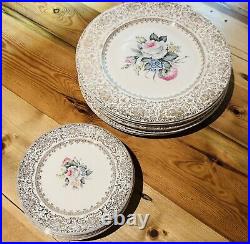 SALEM CHINA GOLD FILIGREE BORDER FLORAL CENTER Marked 23K Gold 1955