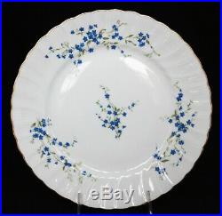 SET 12 BERNARDAUD LIMOGES FRANCE China MYOSOTIS Blue flowers gold DINNER PLATES