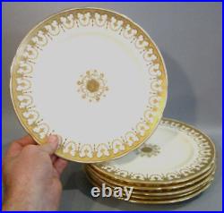 SET 6 Antique MINTON Porcelain DAVIS COLLAMORE NY Gold Gilt 9.75 Dinner Plates