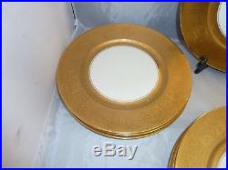 SET 8 Gold Encrusted DINNER CHARGER PLATES 10 7/8 BOHEMIA CZECHOSLOVAKIA