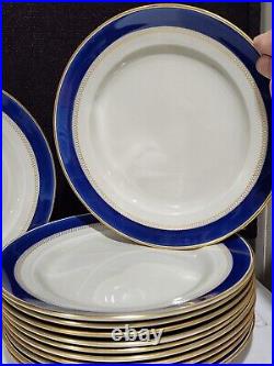 SET OF 12- Royal Copenhagen BLUE AND GOLD BORDER 306 Dinner Plates 10 3/4