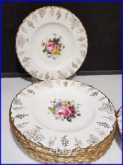 SET OF 12- Royal Crown Derby GOLD VINE Floral Decoration Dinner Plates
