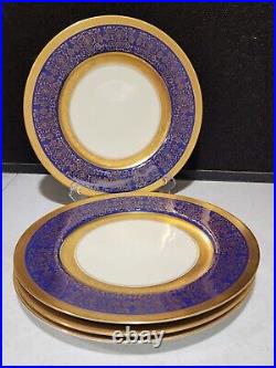 SET OF 4- Edgerton Chna Blue Heavy Gold Gilt 11 Dinner Plates USA E127/19