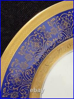 SET OF 4- Edgerton Chna Blue Heavy Gold Gilt 11 Dinner Plates USA E127/19