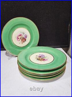 SET OF 6- Black Knight Green & Gold Scroll Floral Dinner Plates Czechoslovakia