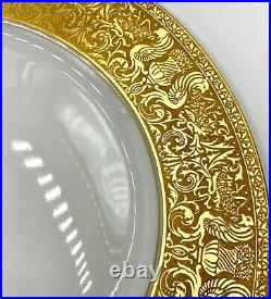 SET OF 8 GORGEOUS c1930 H&CO HEINRICH GOLD ENCRUSTED LARGE DINNER PLATES, HC144