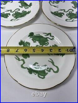 SET of 4 Vtg Green Chinese Tigers Wedgwood 8 3/8 Salad Plates Gold trim NICE
