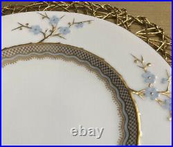 SPODE GEISHA- Lt Blue W Gold BLANCHE de CHINE Dinner Plates Set of 4