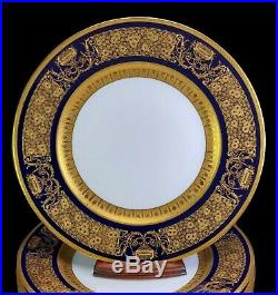 STUNNING Set of 12 Hutschenreuther Cobalt Blue Raised Gold Dinner Cabinet Plates