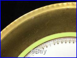 STUNNING Set of 12 LRL Limoges France Green Gold Encrusted 9.75 Dinner Plates