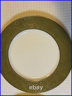 Sango China Versailles #3632 Green Gold Trim 4 Dinner Plates & 1 Serving Plate