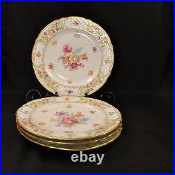 Schumann 4 Dinner Plates 1955 Empress Fuzzy Pink Pointed Purple Dresden Flowers