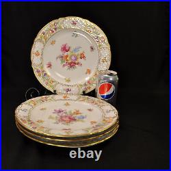 Schumann 4 Dinner Plates 1955 Empress Fuzzy Pink Pointed Purple Dresden Flowers