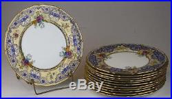Scrumptious Royal Doulton Set 12 Gold & Cobalt Encrusted 10.5 Dinner Plates