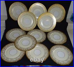 Selb Bavaria Set of 12 Dinner Plates Intricate Gold withIvory & White Background