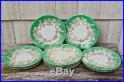 Set 10 Rosenthal Ivory Green and Gold Dinner Plates 10 1/2 inches