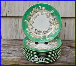 Set 10 Rosenthal Ivory Green and Gold Dinner Plates 10 1/2 inches