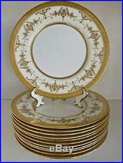 Set 12 Minton Riverton Raised Gold Encrusted Dinner Plates 10 5/8
