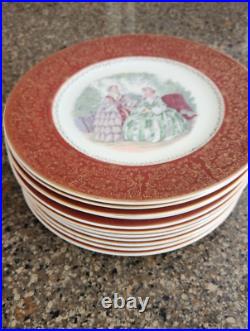 Set 12 Vintage Century by Salem 23 Karat Gold Victorian Women Dinner Plates