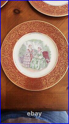 Set 12 Vintage Century by Salem 23 Karat Gold Victorian Women Dinner Plates