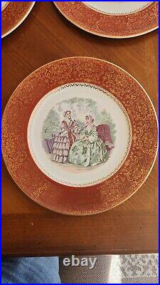 Set 12 Vintage Century by Salem 23 Karat Gold Victorian Women Dinner Plates