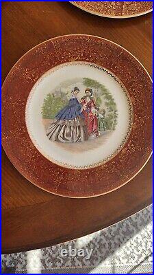 Set 12 Vintage Century by Salem 23 Karat Gold Victorian Women Dinner Plates