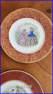 Set 12 Vintage Century by Salem 23 Karat Gold Victorian Women Dinner Plates