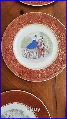 Set 12 Vintage Century by Salem 23 Karat Gold Victorian Women Dinner Plates