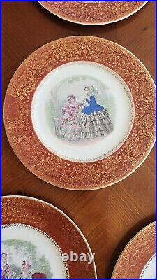 Set 12 Vintage Century by Salem 23 Karat Gold Victorian Women Dinner Plates