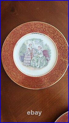 Set 12 Vintage Century by Salem 23 Karat Gold Victorian Women Dinner Plates