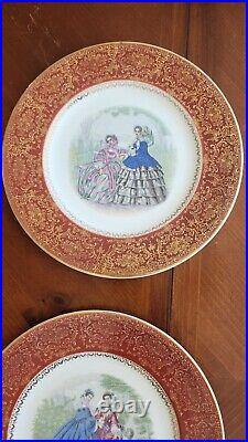 Set 12 Vintage Century by Salem 23 Karat Gold Victorian Women Dinner Plates