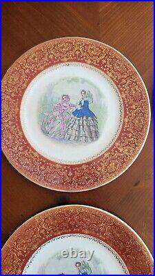 Set 12 Vintage Century by Salem 23 Karat Gold Victorian Women Dinner Plates