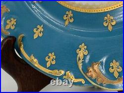 Set/3 Signed Antique Haviland Limoges France Scalloped Blue Gold Plates + Dip